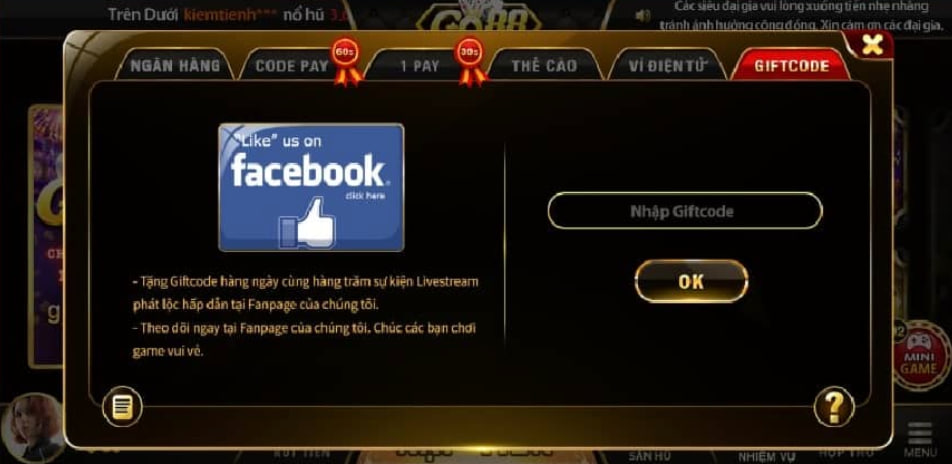 Hướng dẫn các bước nhập Giftcode khuyến mãi Go88