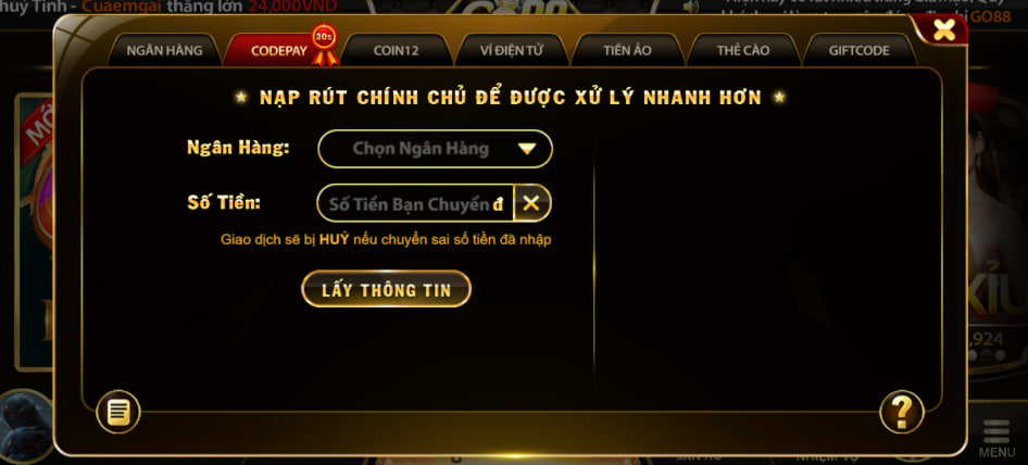 Những kênh nạp rút tiền được Go88 hỗ trợ
